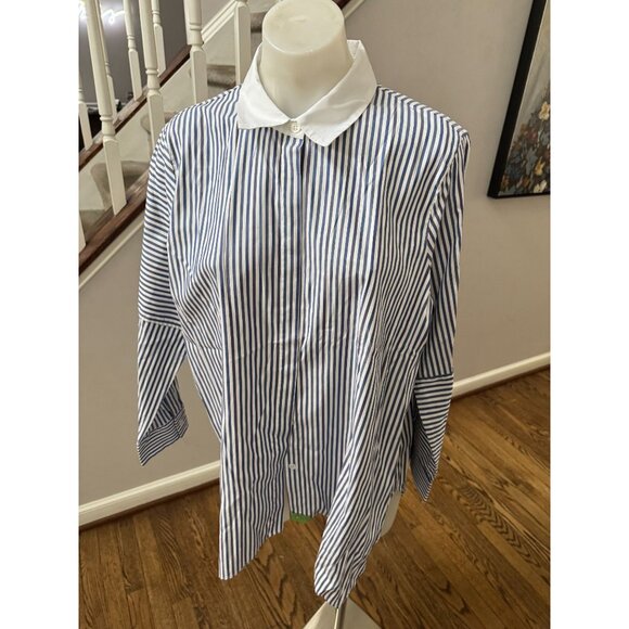 RANI ARABELLA Striped Cotton Button Down Shirt Blouse Multi Blue Stripes Size XL - Picture 3 of 5